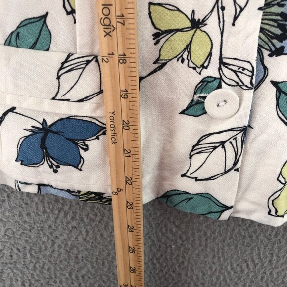 Emma James Jacket Womens 14 Blue Floral Linen Blend Button Collared 3/4 Sleeves - Picture 10 of 11